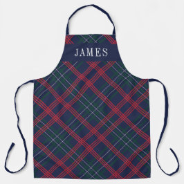 Feestelijke Navy Rode Tartan Schotse Plaid Monogra Schort