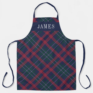 Feestelijke Navy Rode Tartan Schotse Plaid Monogra Schort
