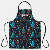 Feestelijke Neon Kerstbomen Patroon Monogram Schort (Voorkant)