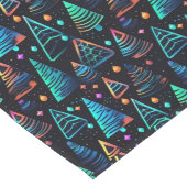 Feestelijke Neon Zwart Blauw Kerstbomen Patroon Lange Tafelloper (Hoek)