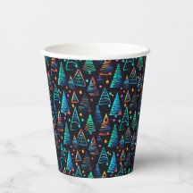 Feestelijke Neon Zwart Blauw Kerstbomen Patroon