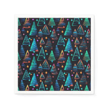 Feestelijke Neon Zwart Blauw Kerstbomen Patroon