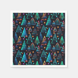 Feestelijke Neon Zwart Blauw Kerstbomen Patroon Servet