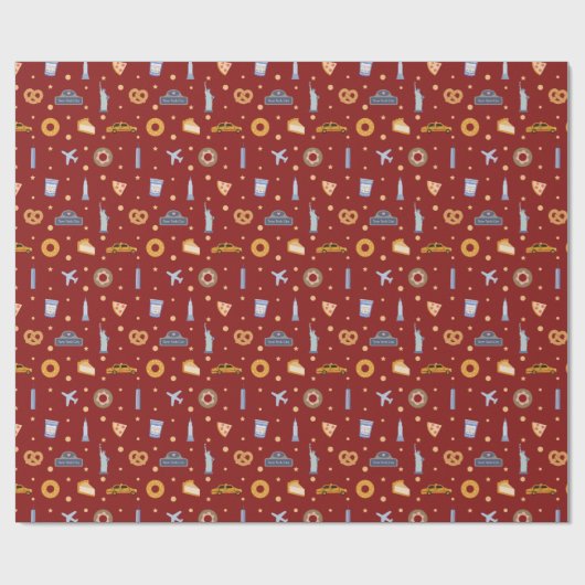 Feestelijke New York City icoon patroon Kerst Rood Cadeaupapier (Vlak)