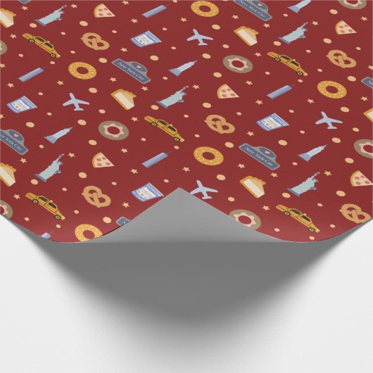 Feestelijke New York City icoon patroon Kerst Rood Cadeaupapier (Hoek)