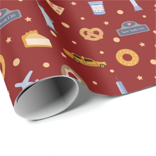 Feestelijke New York City icoon patroon Kerst Rood Cadeaupapier (Rol Hoek)
