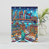 Feestelijke New York City Lights Kerst Kaart (Staand voorkant)