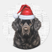 Feestelijke Newfoundland Woof Word Art Christmas Ronde Sticker (Voorkant)