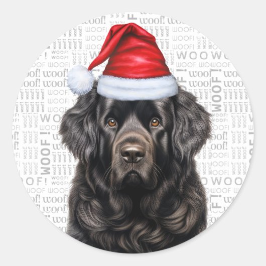 Feestelijke Newfoundland Woof Word Art Christmas Ronde Sticker (Voorkant)