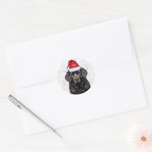 Feestelijke Newfoundland Woof Word Art Christmas Ronde Sticker (Envelop)
