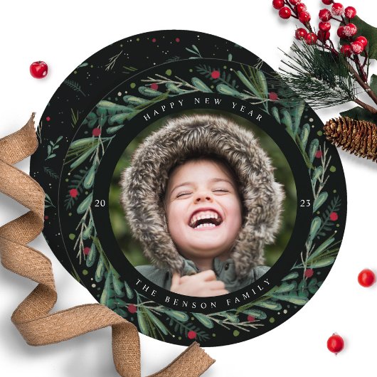 Feestelijke Nieuwjaars Krans Bladeren Bessen Ronde Feestdagenkaart