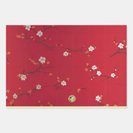 Feestelijke nieuwjaarskeizer rode kersenbloesem inpakpapier vel