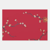 Feestelijke nieuwjaarskeizer rode kersenbloesem inpakpapier vel (Voorkant 3)