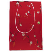 Feestelijke nieuwjaarskeizer rode kersenbloesem medium cadeauzakje (Voorkant)