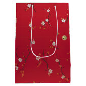 Feestelijke nieuwjaarskeizer rode kersenbloesem medium cadeauzakje (Achterkant)