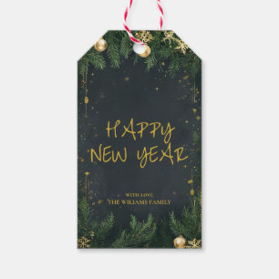 Feestelijke Nieuwjaarslabel in donkergroen & goud Cadeaulabel