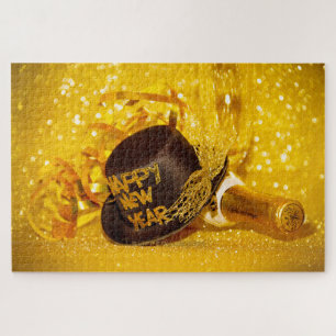 Feestelijke nieuwjaarsviering SlipperyJoe's black Legpuzzel