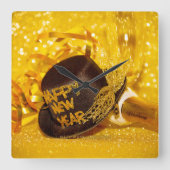 Feestelijke nieuwjaarsviering SlipperyJoe's black Vierkante Klok (Voorkant)