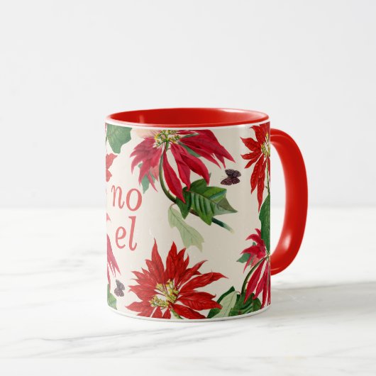 Feestelijke Noel Poinsettia Floral Mok (Voorkant rechts)