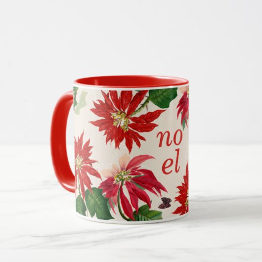 Feestelijke Noel Poinsettia Floral Mok (Voorkant links)