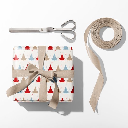 Feestelijke Noordse kerstbomen - Rood, Blauw & Bei Cadeaupapier