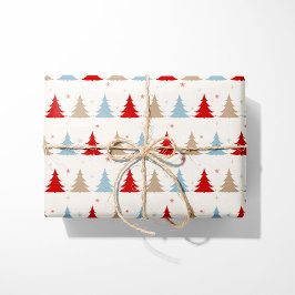 Feestelijke Noordse kerstbomen - Rood, Blauw & Bei Cadeaupapier