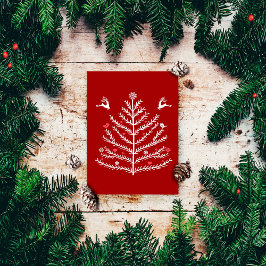 feestelijke noordse kerstboom donkerrood feestdagenkaart