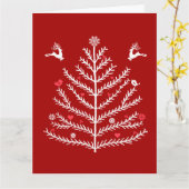 feestelijke noordse kerstboom donkerrood kaart (Gele Bloem)