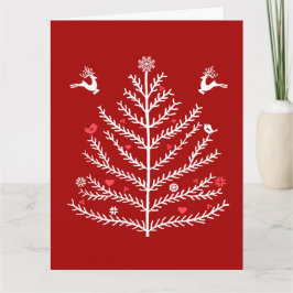 feestelijke noordse kerstboom donkerrood kaart