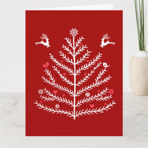 feestelijke noordse kerstboom donkerrood kaart