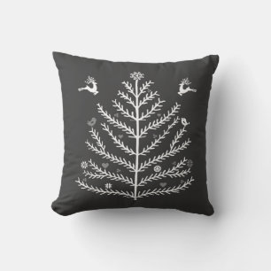 Feestelijke Noordse Kerstboom Herten Grijs Wit Kussen