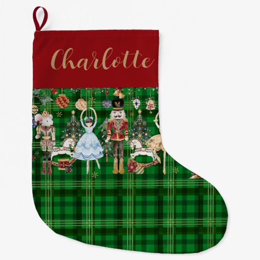 Feestelijke  Notenkraker Ballet Green Plaid Grote Kerstsok (Voorkant)