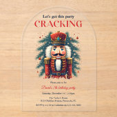 Feestelijke notenkraker kraken thema verjaardagsfe acryl uitnodigingen (Voorkant)