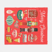 Feestelijke Notenkraker patroon Kerst Rood Fleece Deken (Voorkant (Horizontaal))