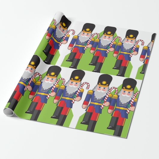 Feestelijke Notenkraker Soldiers met Candy Canes Cadeaupapier (Uitgerold)