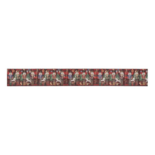 Feestelijke  Notenkraker Soldiers Red Plaid Grosgrain Lint (Voorkant)