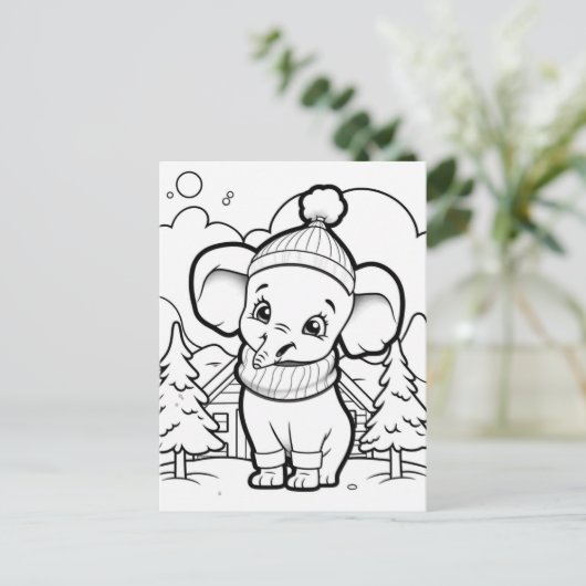 Feestelijke olifant kinder kleuring briefkaart (Staand voorkant)