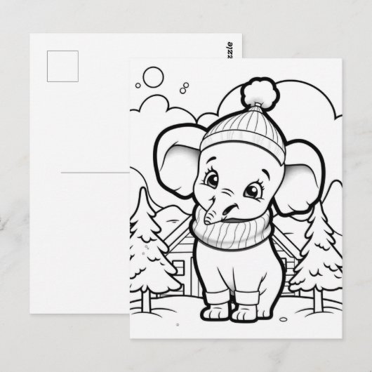 Feestelijke olifant kinder kleuring briefkaart (Voorkant / Achterkant)