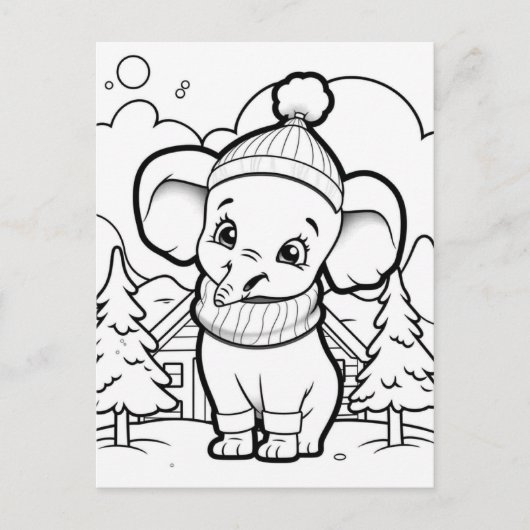 Feestelijke olifant kinder kleuring briefkaart (Voorkant)