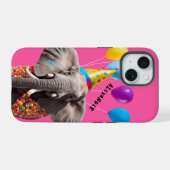 Feestelijke olifant met ballonnen, feestelijk ontw iPhone 15 case (Achterkant horizontaal)