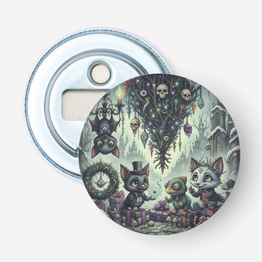 Feestelijke ondersteboven boom 1 button flesopener (Voorkant)