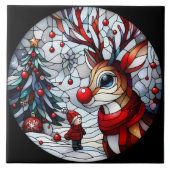 Feestelijke ontmoeting tussen kind en rendier tegeltje (Voorkant)