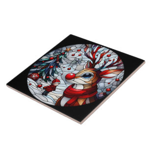 Feestelijke ontmoeting tussen kind en rendier tegeltje