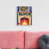 Feestelijke open haard Kerstkrans Waterverf Canvas Afdruk (Insitu (Woonkamer))