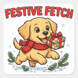 Feestelijke Ophaal Sticker — Goudkleurige Retrieve