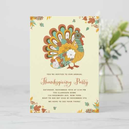 Feestelijke Oranje Bloemen Turkije Thanksgiving Pa Kaart (Staand voorkant)