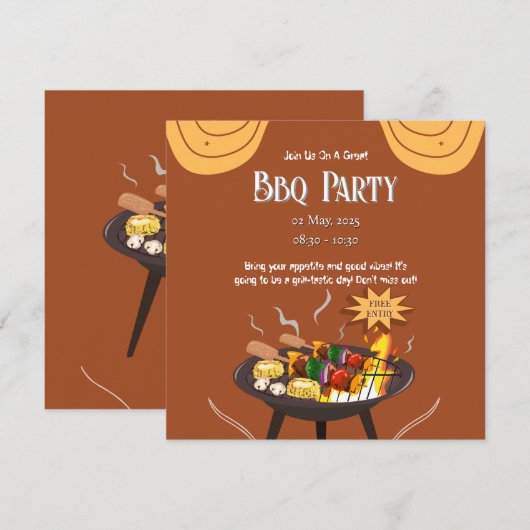 Feestelijke Oranje Bruine BBQ Party Flat Kaart (Voorkant / Achterkant)
