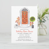 Feestelijke Oranje Deurhond Vakantie Open Huis Kaart (Staand voorkant)