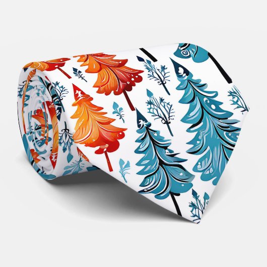 Feestelijke Oranje en Blauwe Kerstmannen Stropdas (Opgerold)