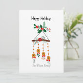 Feestelijke Oranje & Hulst Kerstmobiel Feestdagenkaart (Staand voorkant)